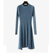 Autumn Winter Round neck Slim fit Mini Flared Sweater Dress
