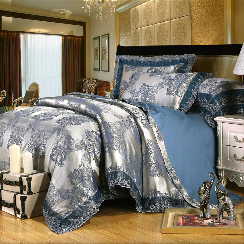 Jacquard Cotton Four‑Piece Luxury Bedding Set – Pure Cotton Duvet Cover & Silk‑Satin Finish Bed Sheet