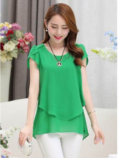 New Spring Summer Women Chiffon Loose Blouse  top O-Neck Short sleeve Plus size