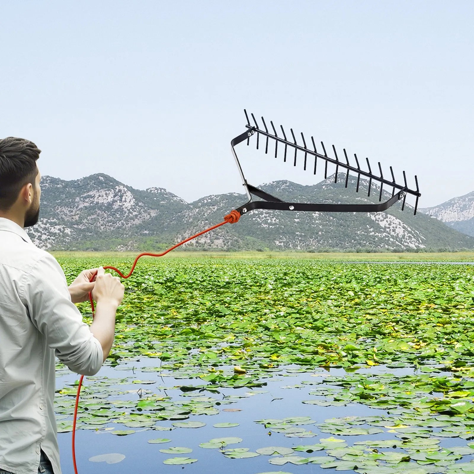 VEVOR 32x6.3 in Pond Aquatic Weed Rake Double-Sided Lake Weed Rake 30ft Rope