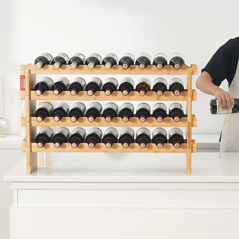 VEVOR 36 Bottle Stackable Modular Wine Rack Bamboo Wood Display Shelf 4-Tier