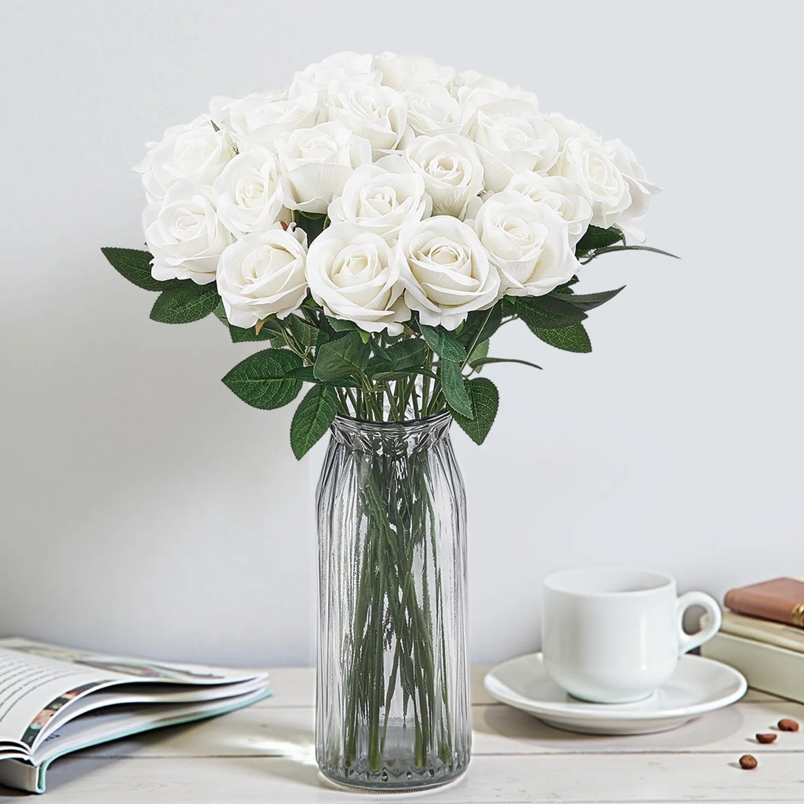 VEVOR 120 Pcs White Roses Artificial Flowers Realistic Bouquet Xmas Home Decor