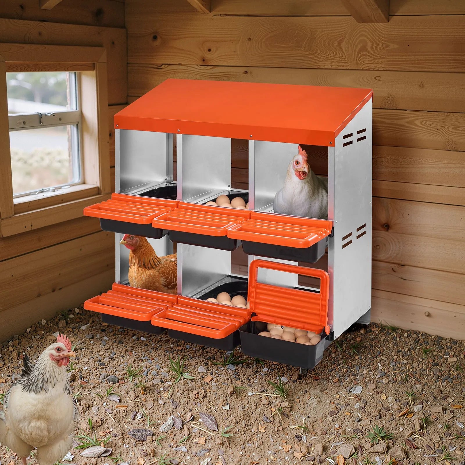 VEVOR 6-Compartment Chicken Nest Box Mental Box with Inclined Nesting Boxes