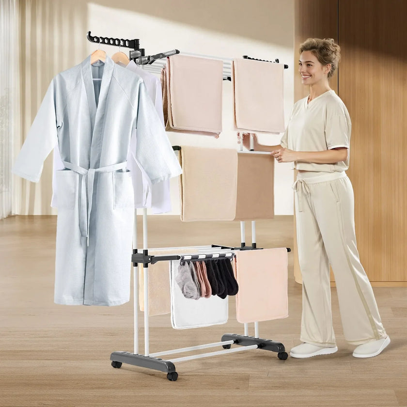 VEVOR 4-Tier Foldable Clothes Drying Rack with 24 Drying Poles and 4 Castors