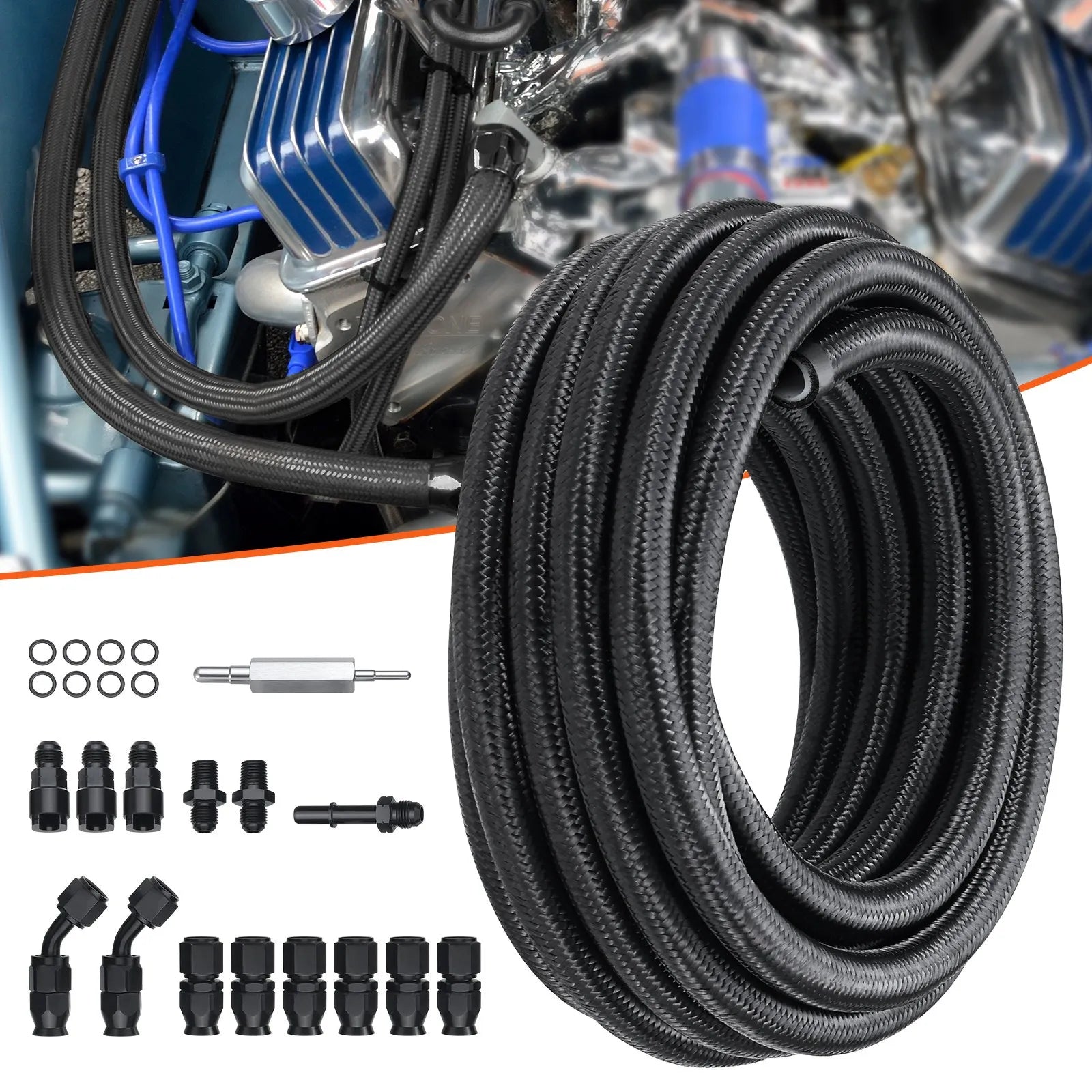 VEVOR 6AN Fuel Line Kit, 25 FT Fuel Hose Kit, 5/16
