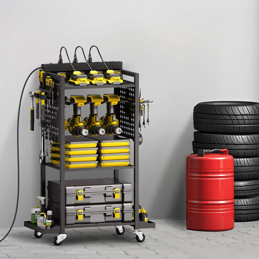 VEVOR 4-tier Tool Organizer Cart with Charging Station Garage Cart on Wheels