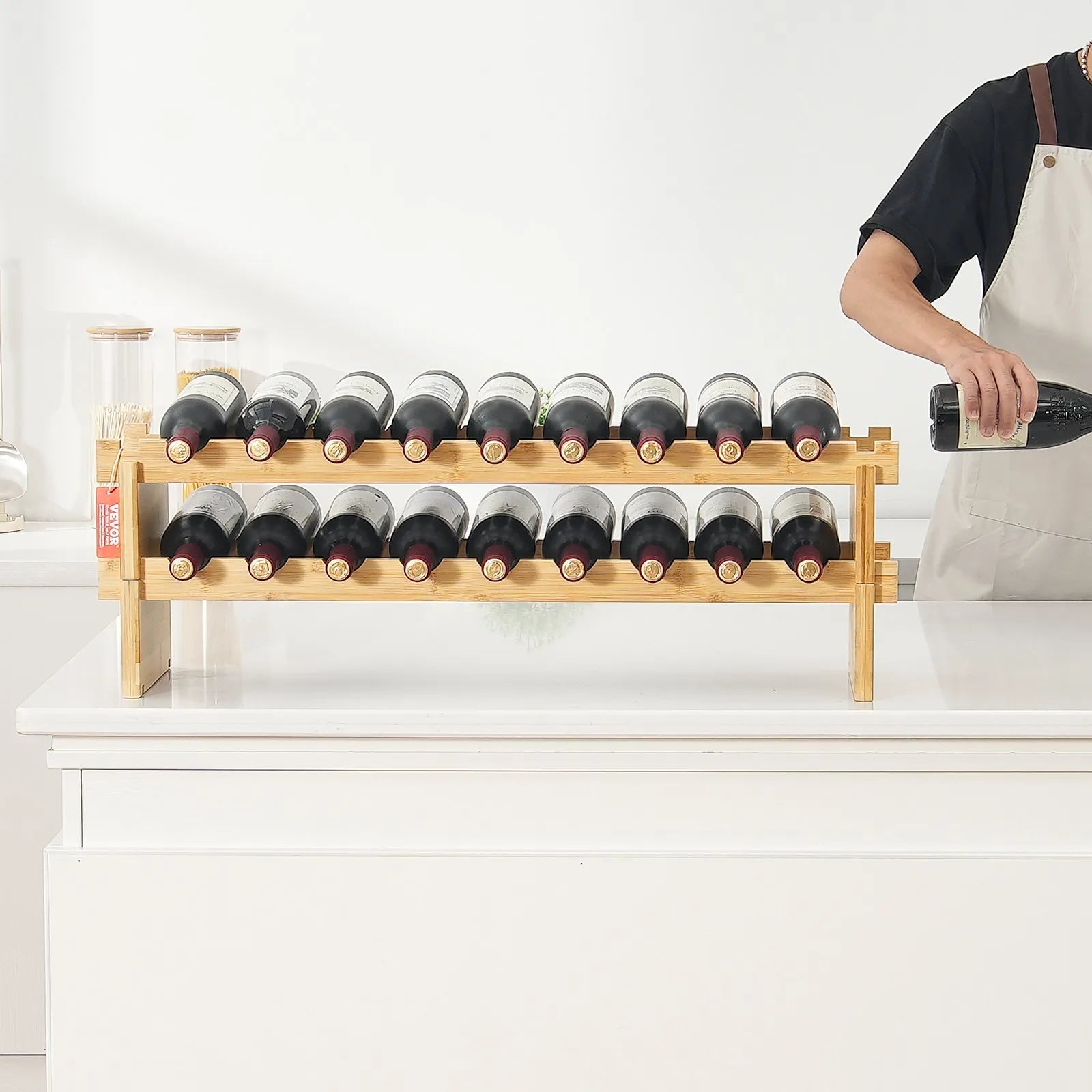 VEVOR 18 Bottle Stackable Modular Wine Rack Bamboo Wood Display Shelf 2-Tier