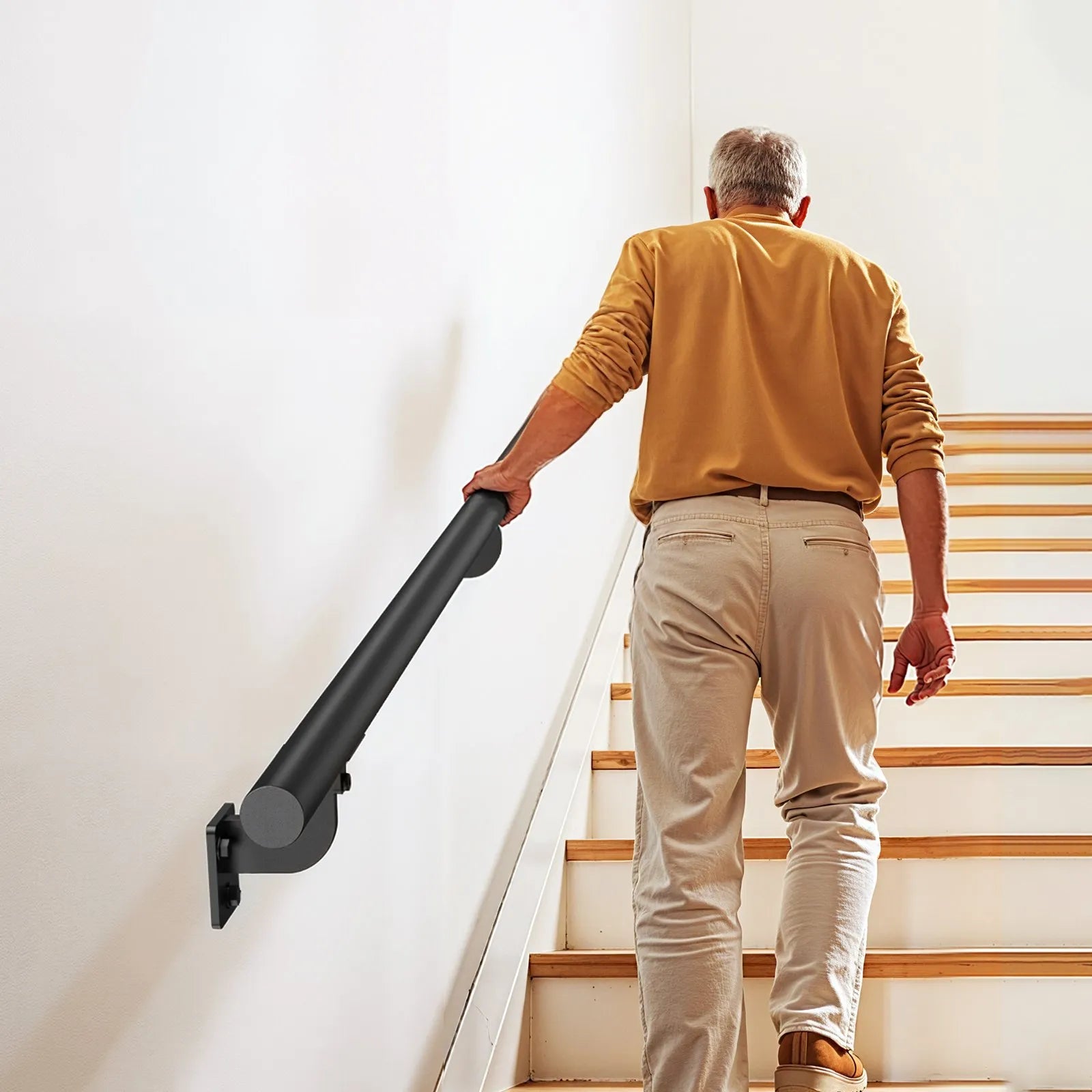 VEVOR 6ft Wall Mounted Stair Handrail Black Aluminum Indoor Outdoor Railing