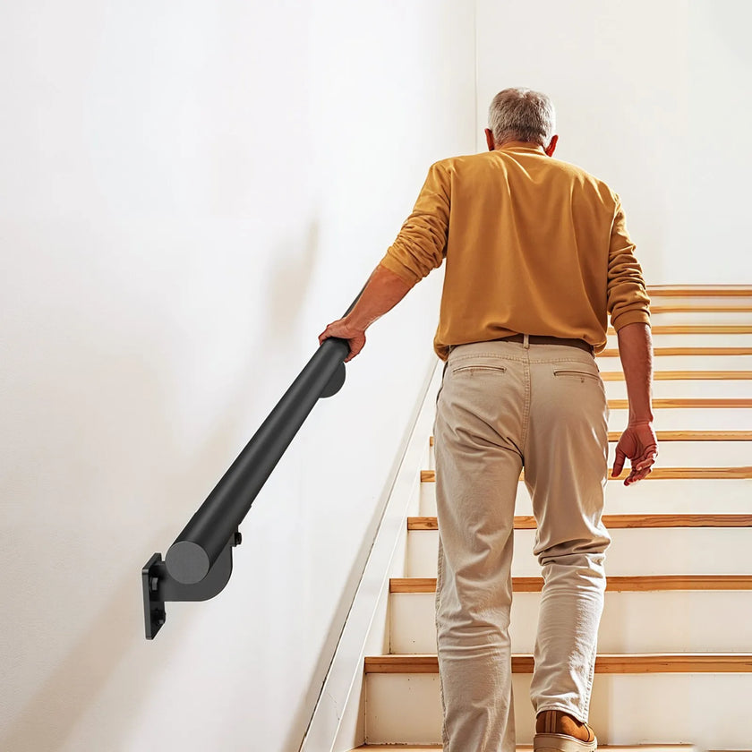 VEVOR 6ft Wall Mounted Stair Handrail Black Aluminum Indoor Outdoor Railing