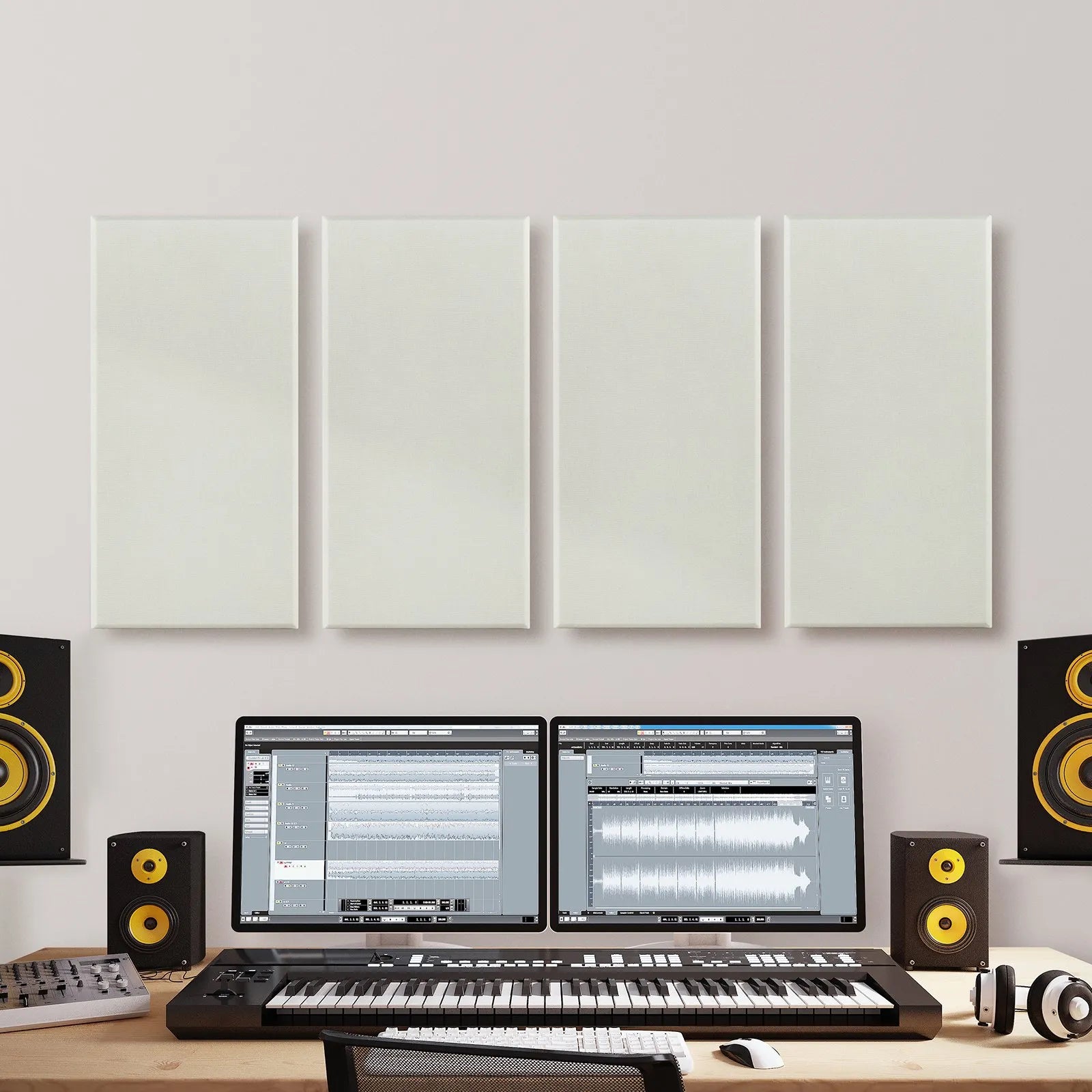 VEVOR 4 PCS Acoustic Wall Panels 2 in Thick 23.6 x 11.8 in Self-adhesive Beige