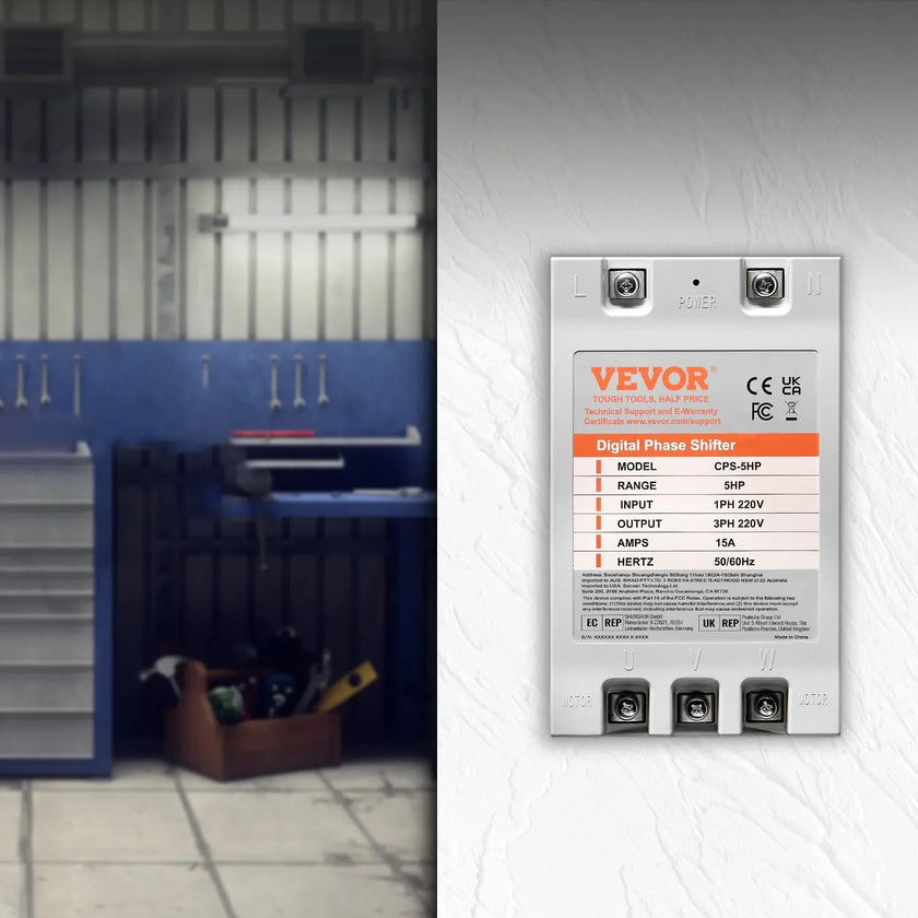 VEVOR 3 Phase Converter - 5HP 15A 220V Single Phase to 3 Phase Converter, Digital Phase Shifter for Residential and Light Commercial Use, 220V-240V Input/Output (One Converter for One Motor Only)