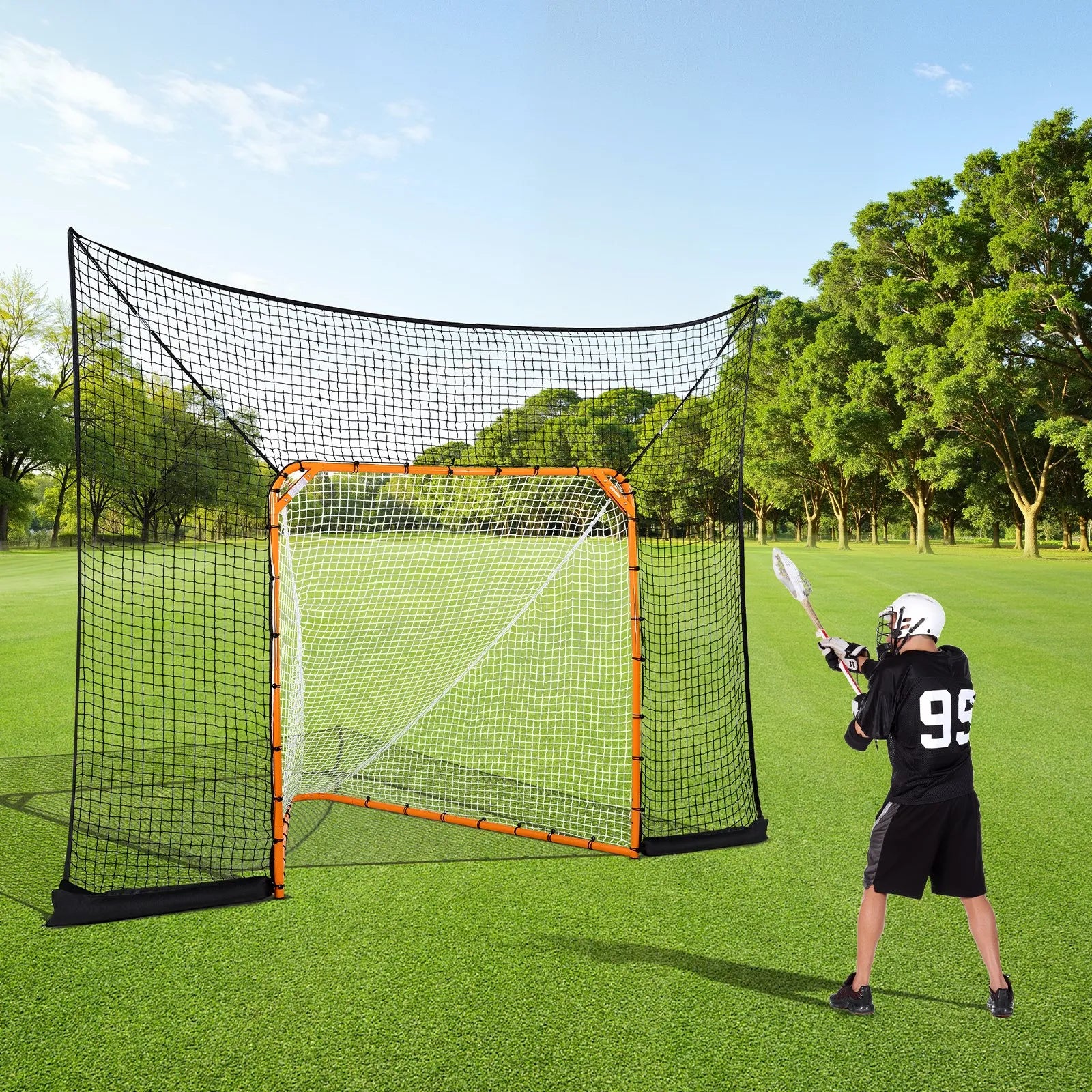 VEVOR 12x9 ft Hockey Lacrosse Goal Backstop with Extended Coverage Training Net