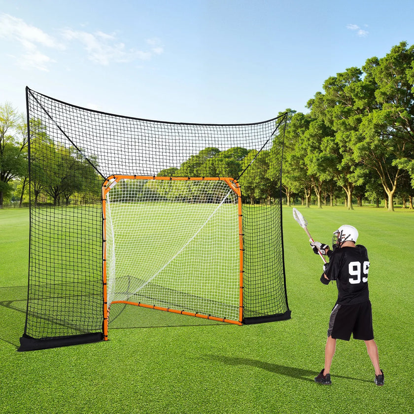 VEVOR 12x9 ft Hockey Lacrosse Goal Backstop with Extended Coverage Training Net
