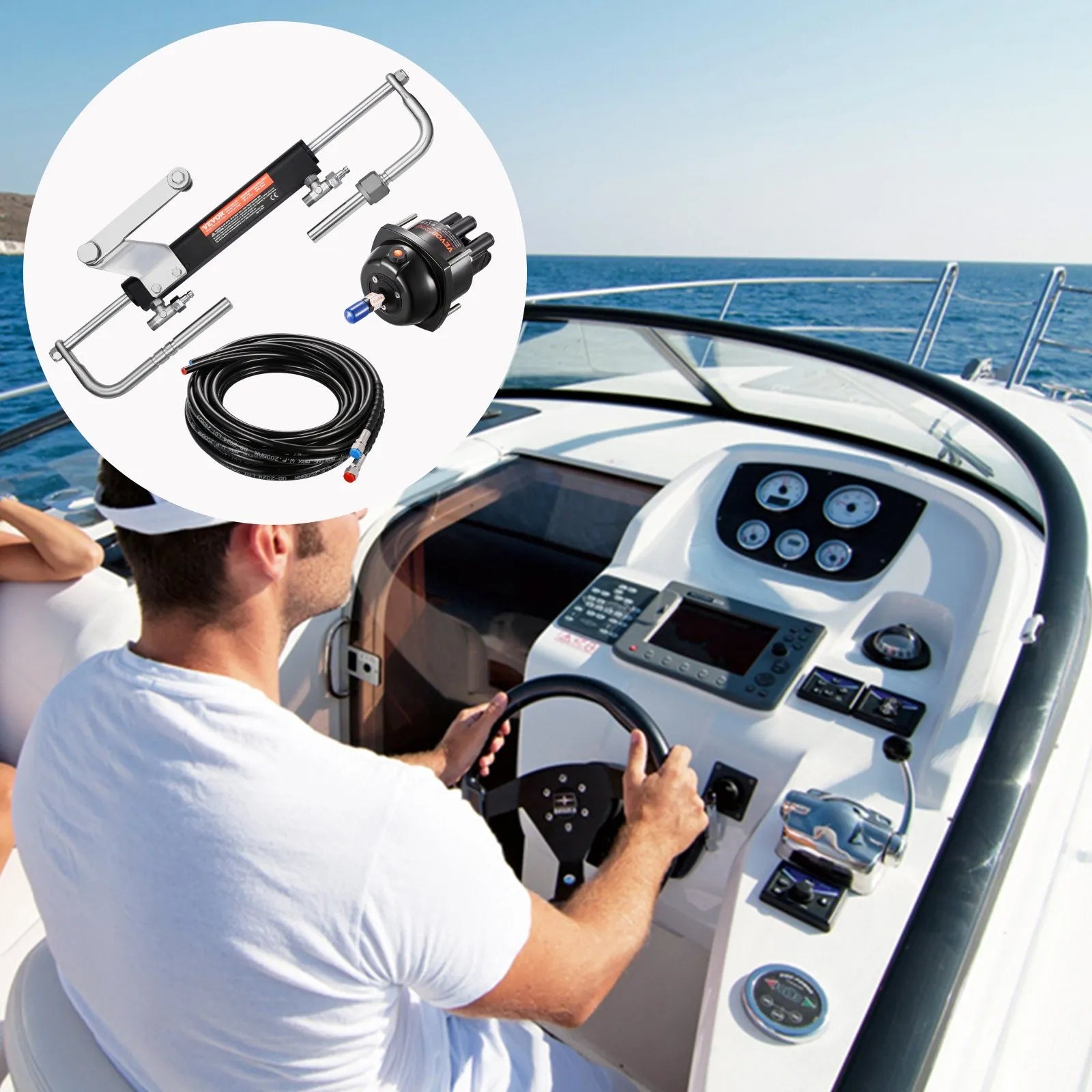 VEVOR 90HP Hydraulic Outboard Steering Kit Marine Boat Hydraulic Steering System
