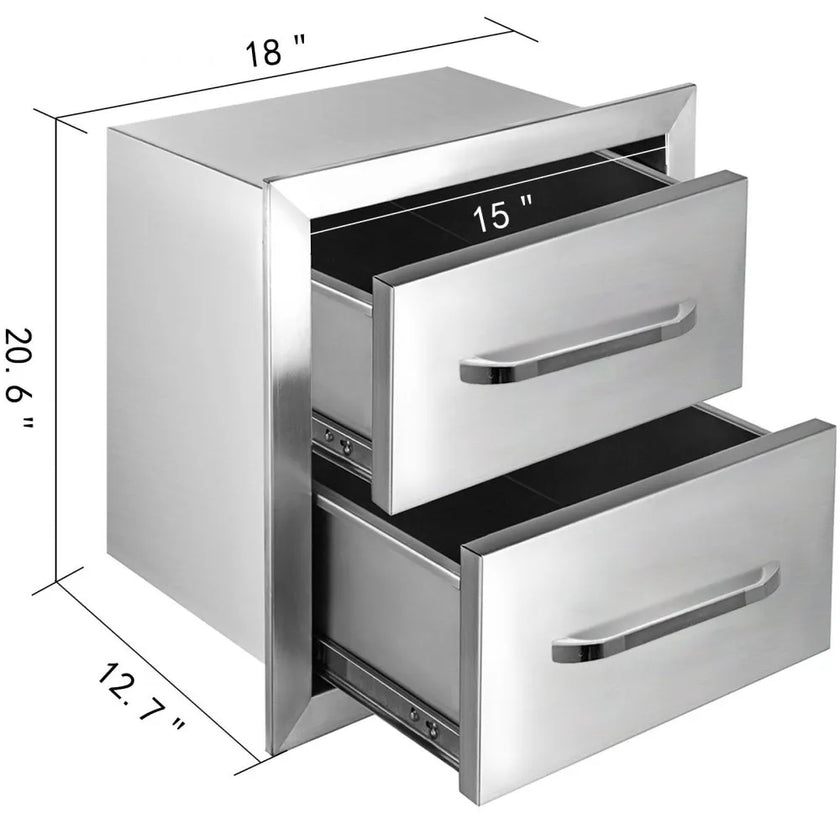 VEVOR Outdoor Kitchen Drawers 18W x 20.6H x 12.7D Inch, Flush Mount Double BBQ Drawers Stainless Steel with Handle, BBQ Island Drawers for Outdoor Kitchens or Patio Grill Station