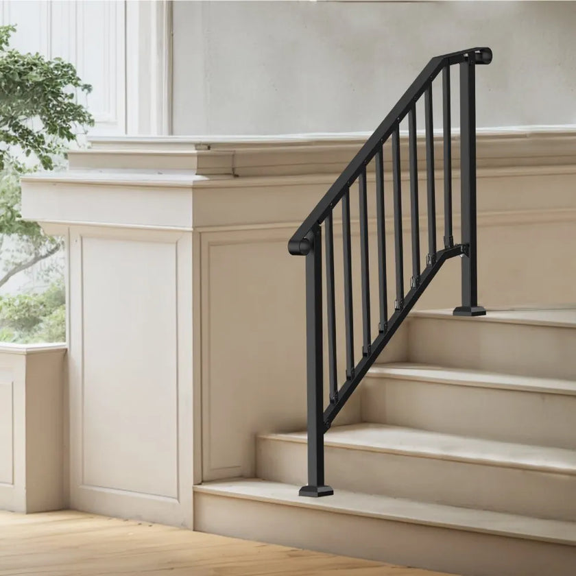 VEVOR 3-4 Step Handrails for Outdoor for Seniors Porch Deck Black Retro Arch