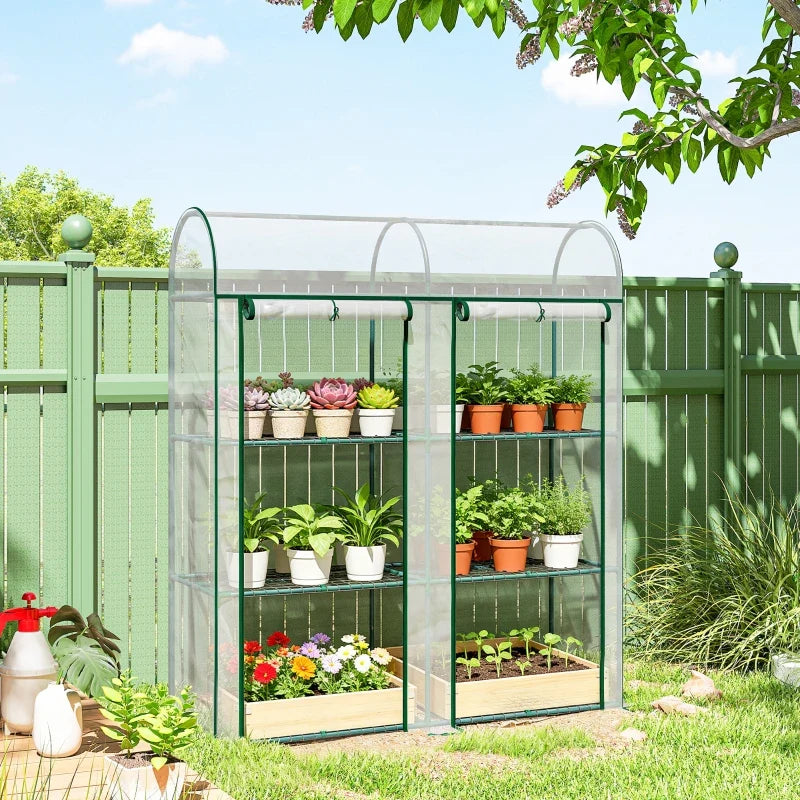 3 Tier Mini Greenhouse, Portable Greenhouse with 2 Roll-up Doors, 56.3