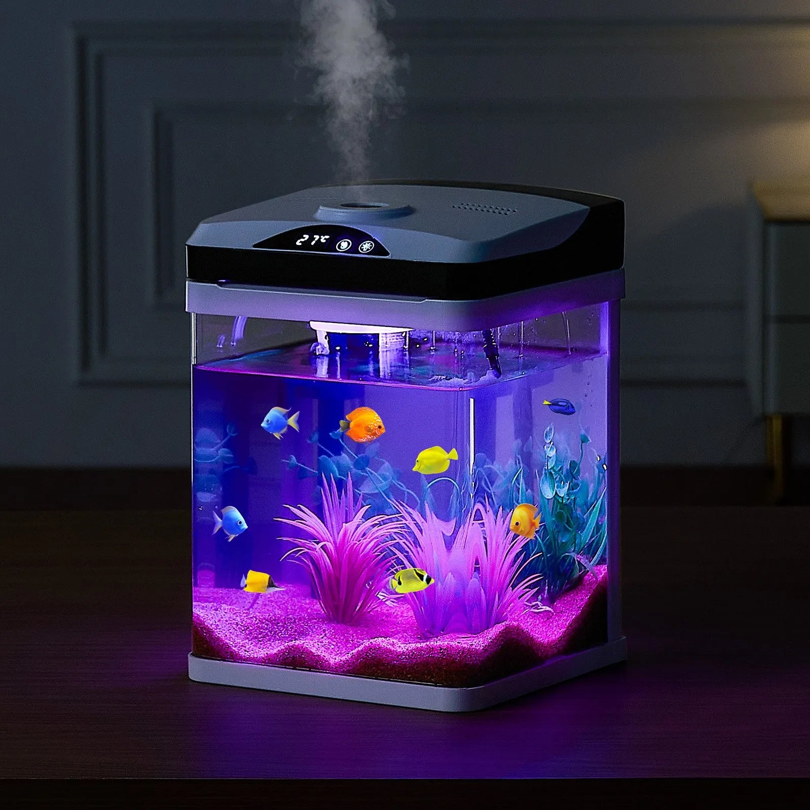 VEVOR 2 Gallon Fish Tank Aquarium LED Square Clear Glass 7 Color Self Cleaning