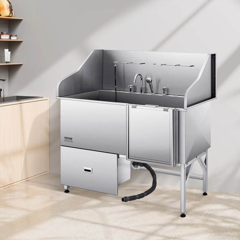 VEVOR 61 Inch Dog Grooming Bath Tub Stainless Steel w Ramp Water Filter