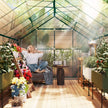 16' x 8' Aluminum Polycarbonate Greenhouse Walk-in Garden Greenhouse Kit with Adjustable Roof Vent, Rain Gutter and Sliding Door for Winter, Green