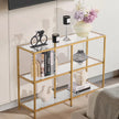 VEVOR 3-Tier Glass Console Table Rectangle Sofa Side Table with Anti-Tip Golden