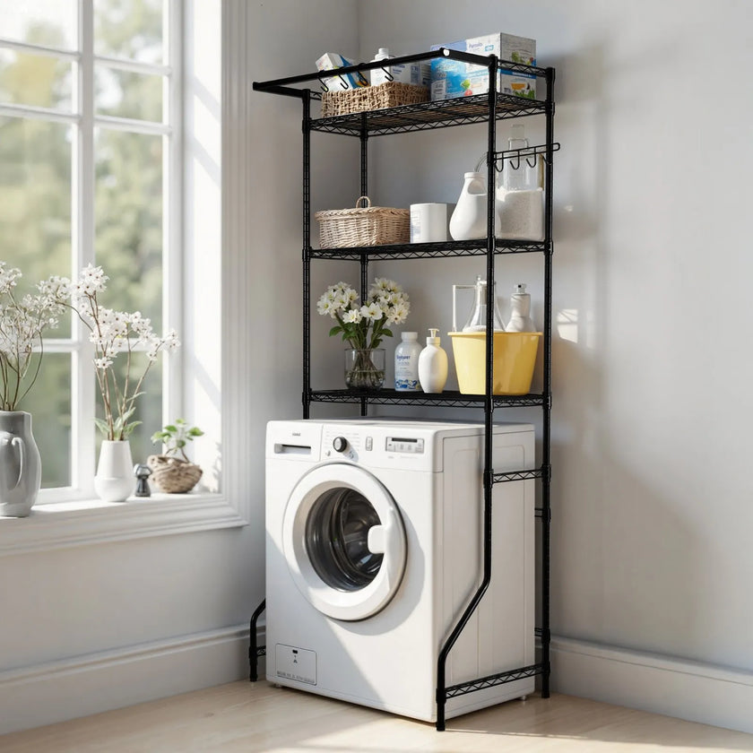VEVOR Over Washer and Dryer Storage Shelf Single Row 3 Tiers Washer Rack Black