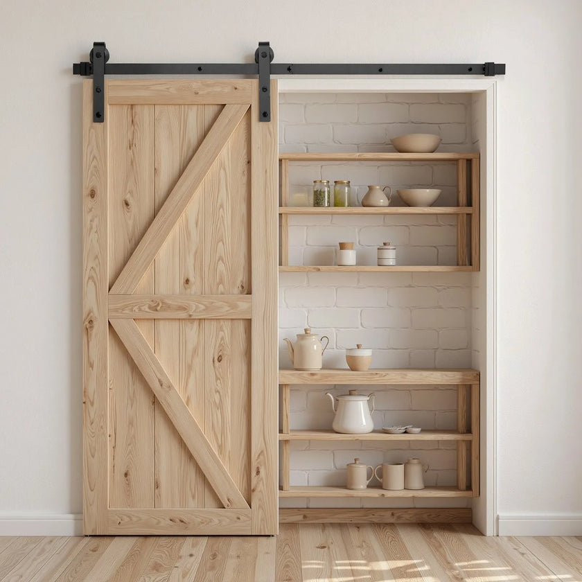 VEVOR 5FT Sliding Barn Door Hardware Kit for Single Sliding Barn Door Black