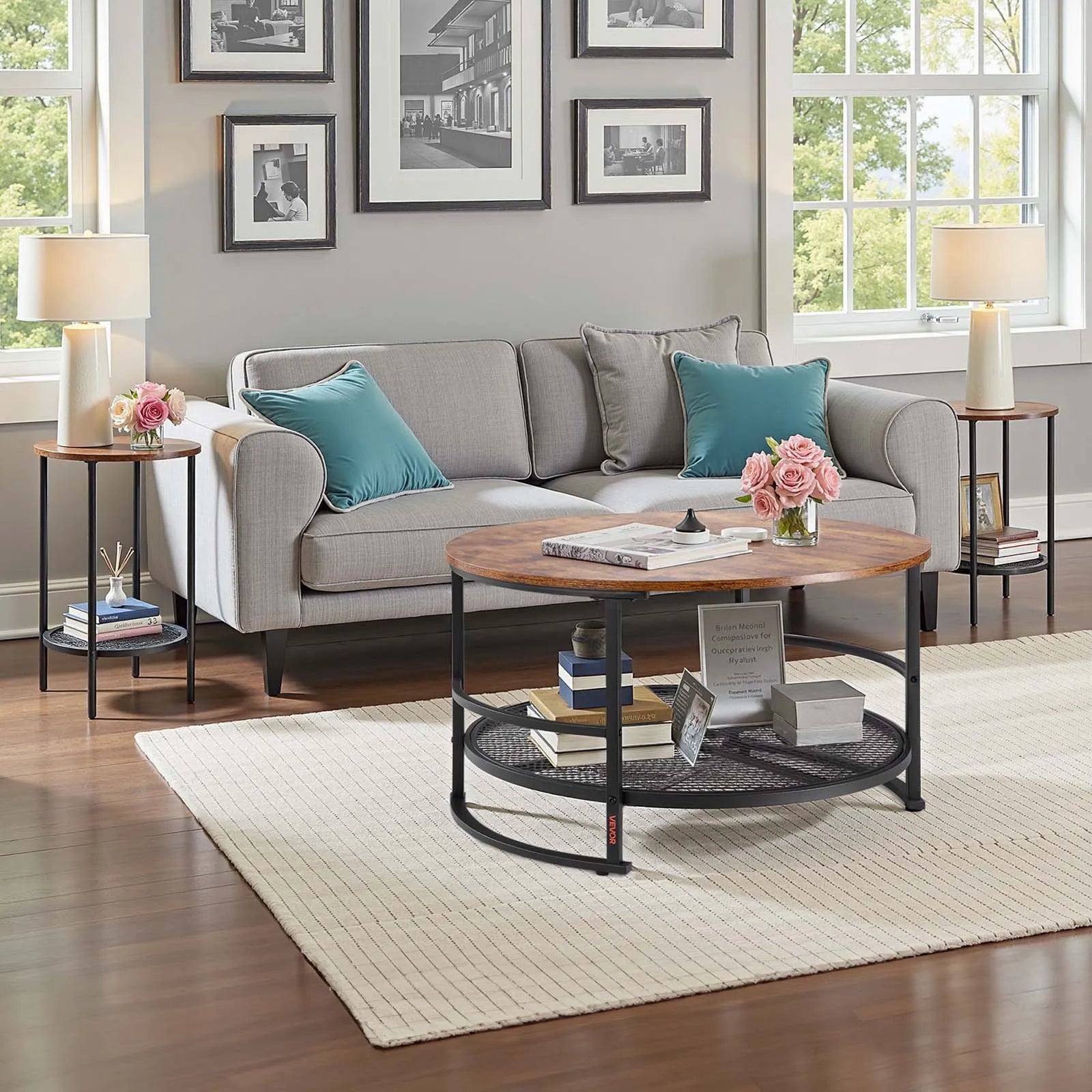VEVOR 3 Pieces Round Coffee Table Set 31.5 in with 2 End Tables for Living Room