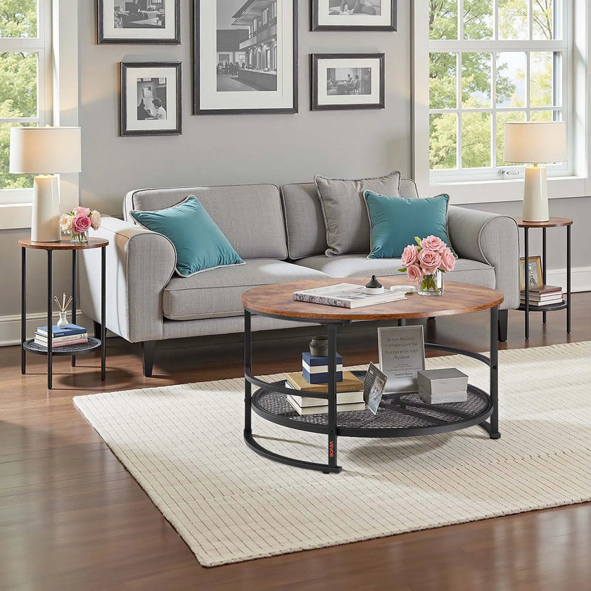 VEVOR 3 Pieces Round Coffee Table Set 31.5 in with 2 End Tables for Living Room