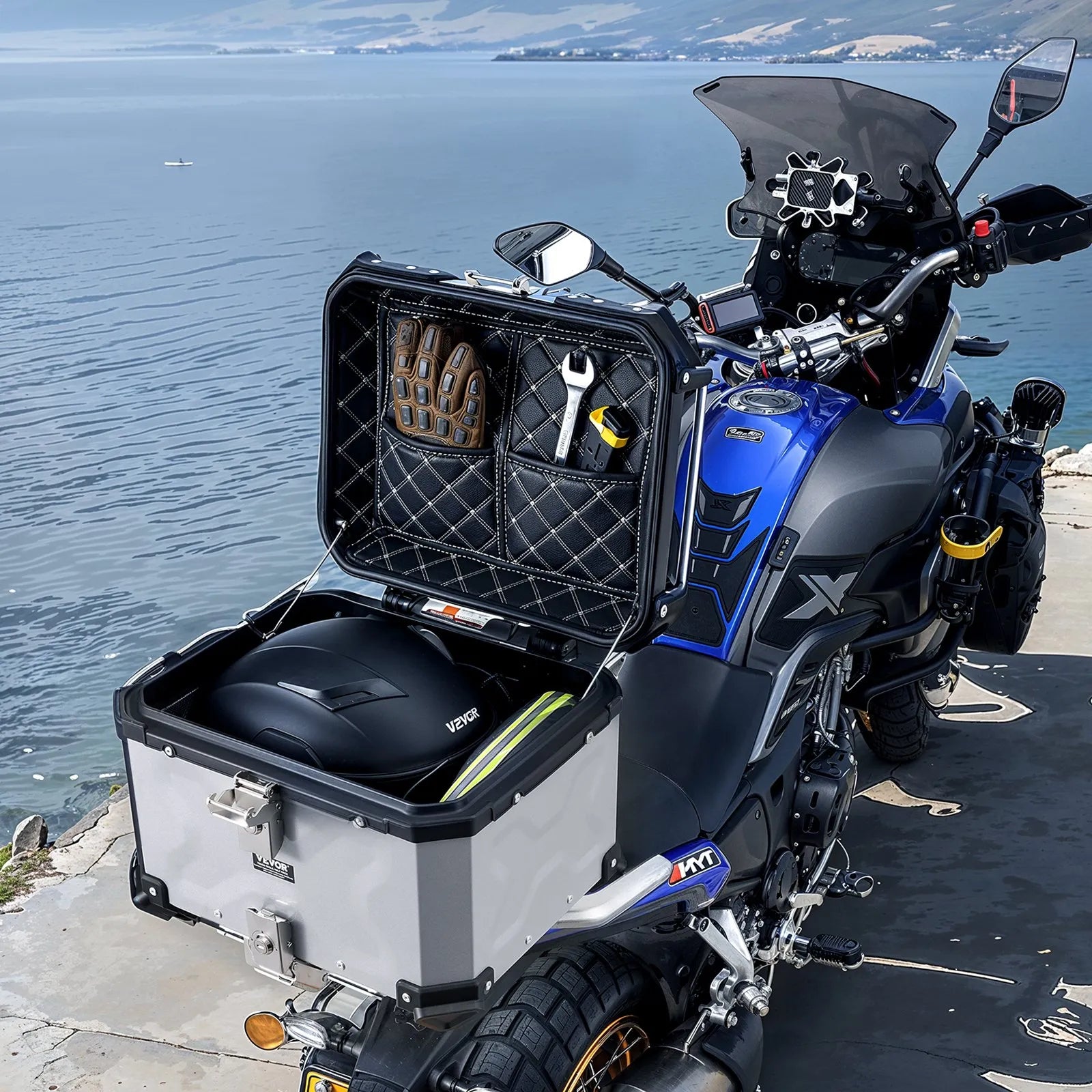 VEVOR 45L Motorcycle Top Case Universal Motorbike Tail Box with Leather Lining