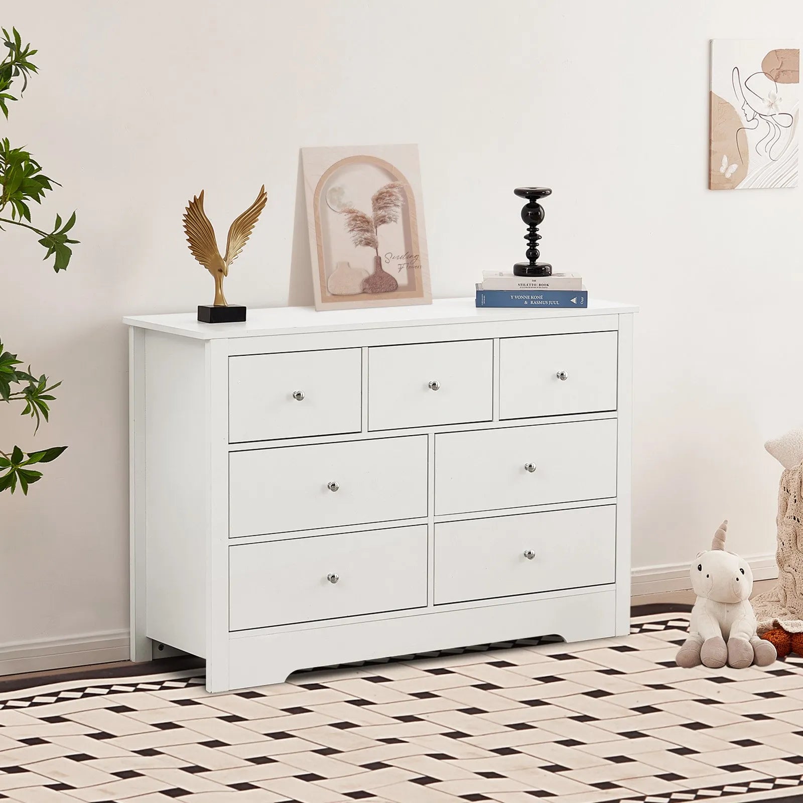 VEVOR 7 Drawer Dresser Wooden Chest of Drawers with Sliding with Anti-tip Device