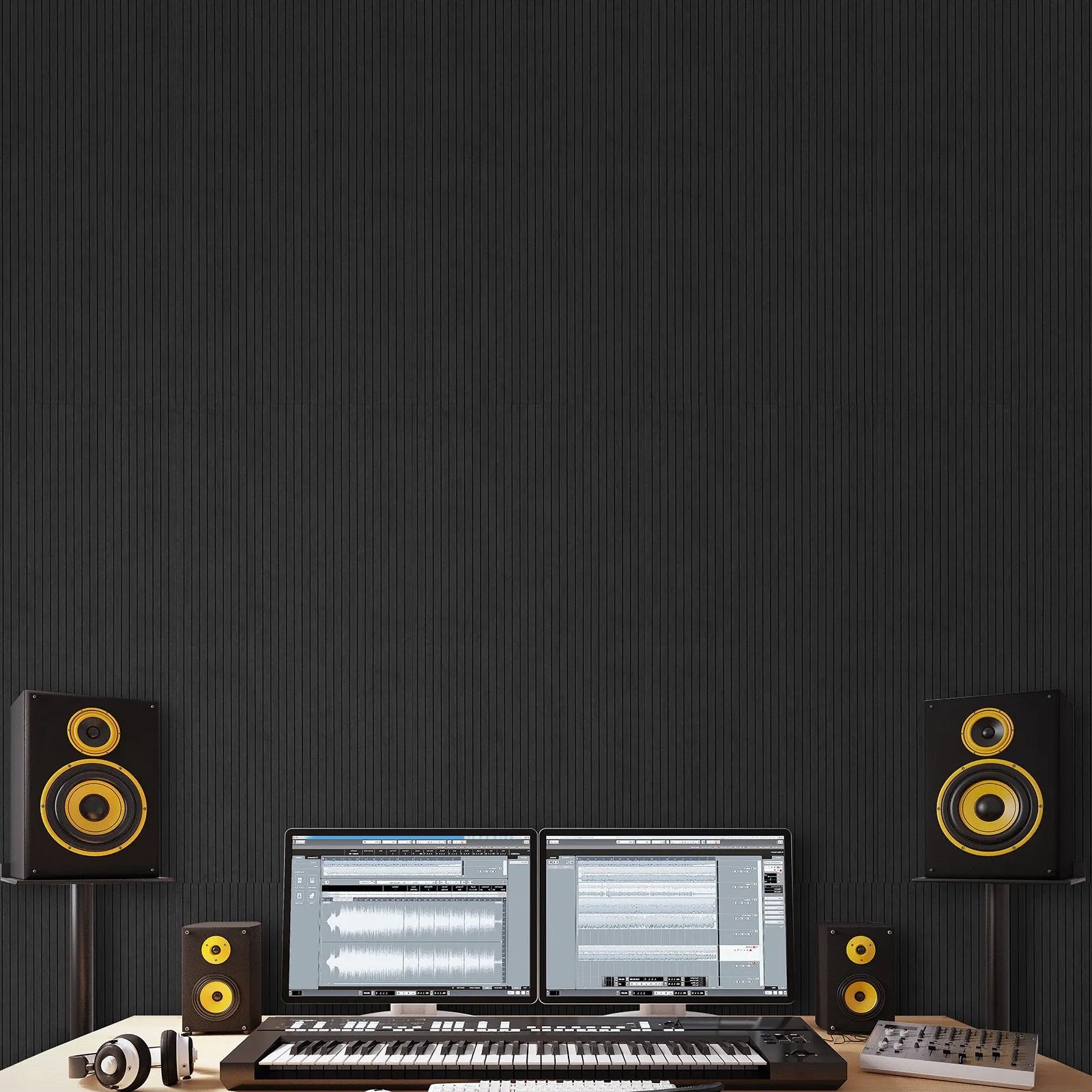 VEVOR 5 Pack Acoustic Wall Panels 47.2 x 23.6 x 0.4 inch Self-Adhesive Black