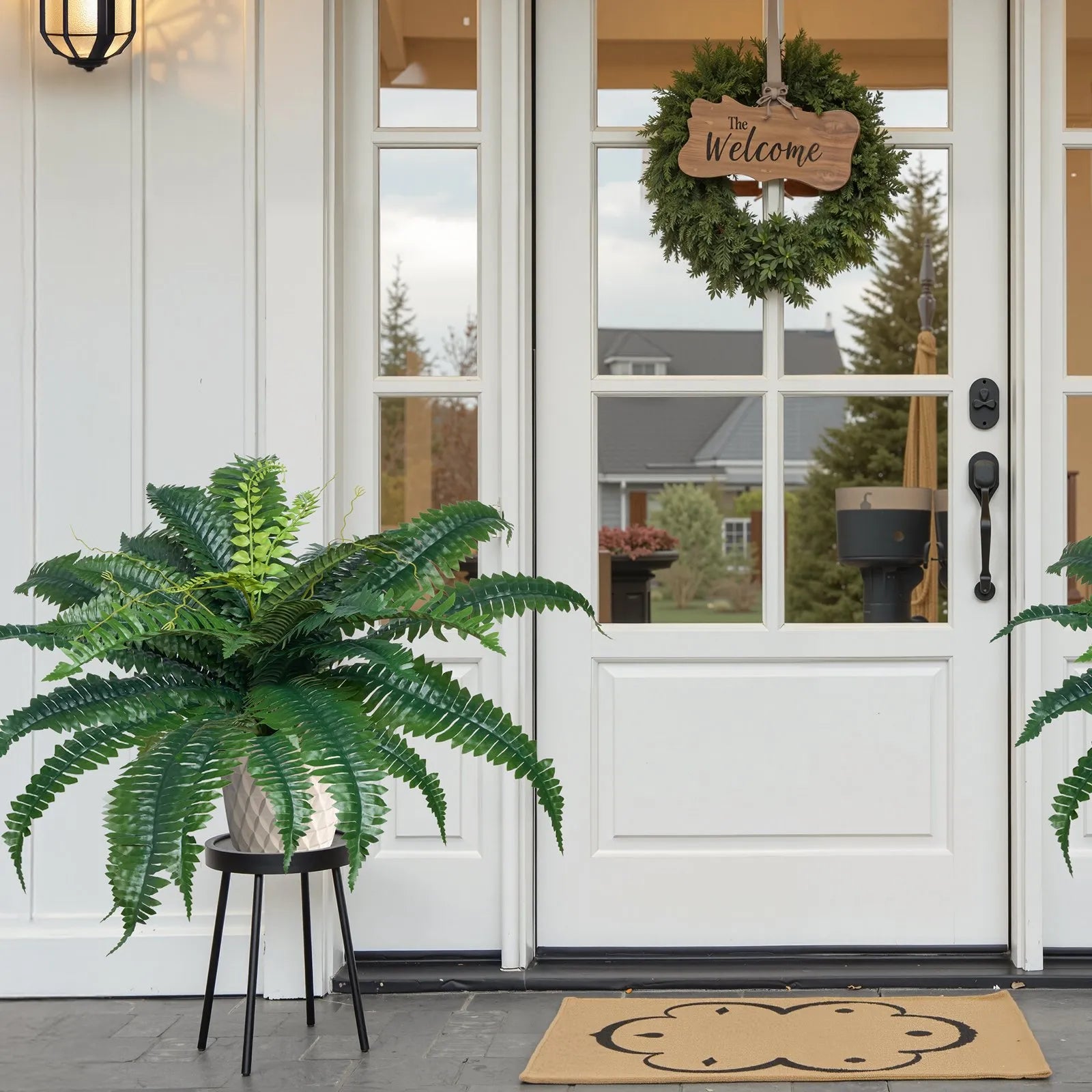 VEVOR 2Pcs Artificial Boston Ferns Plastic Fern 30 Branches Indoor Outdoor Decor