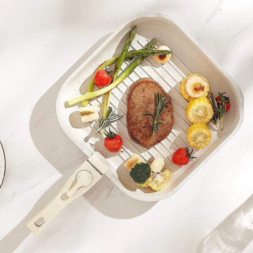 VEVOR 17 Piece Pots and Pans Set Granite Nonstick Kitchen Cookware White