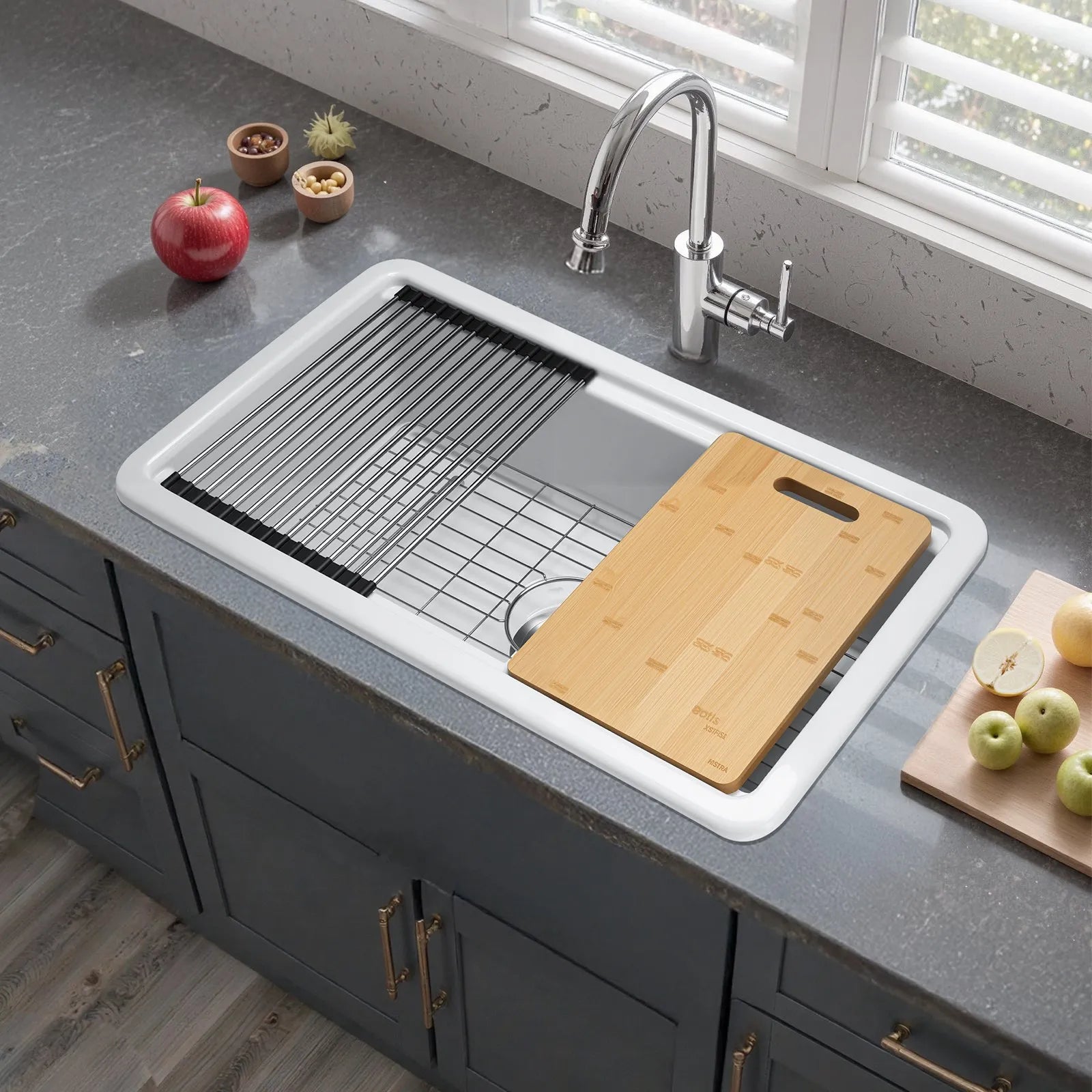 VEVOR 33in Farmhouse Sink Topmount Undermount Kitchen Single Bowl Basin Fireclay