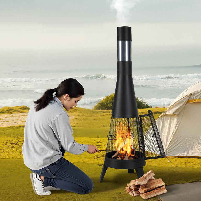 VEVOR 20 In Chiminea Outdoor Wood Burning Firepit with Grill Mesh & Chimney Coat