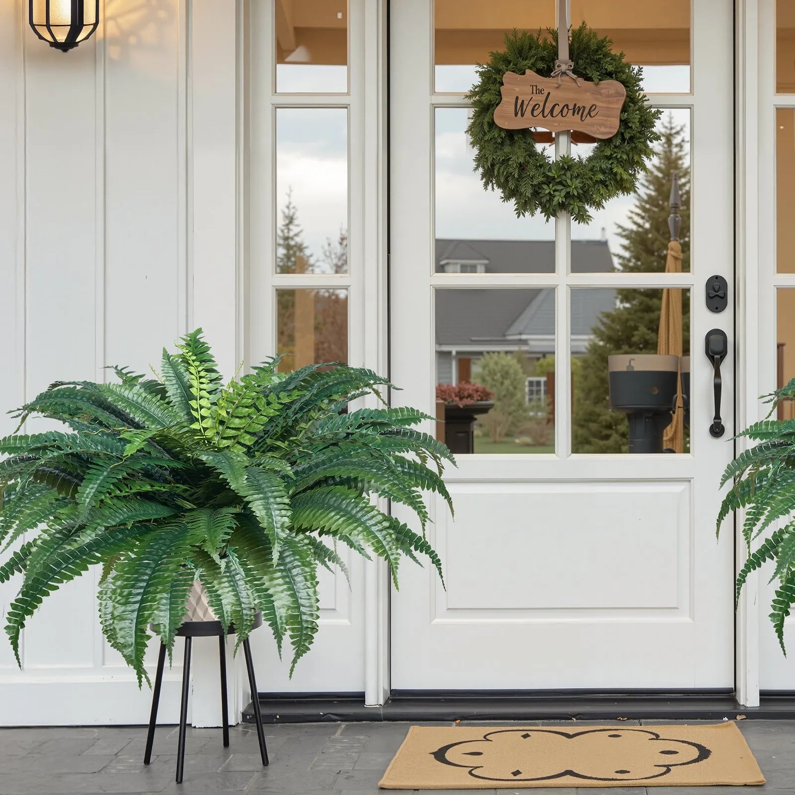 VEVOR 2Pcs Artificial Boston Ferns Plastic Fern 50 Branches Indoor Outdoor Decor