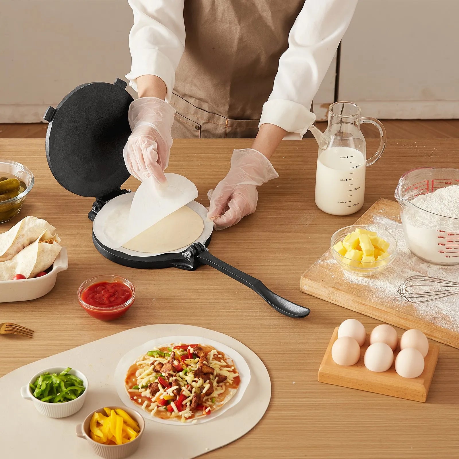 VEVOR 8 Inch Tortilla Press Chapati Maker Roti Dough Maker Heavy Duty Cast Iron
