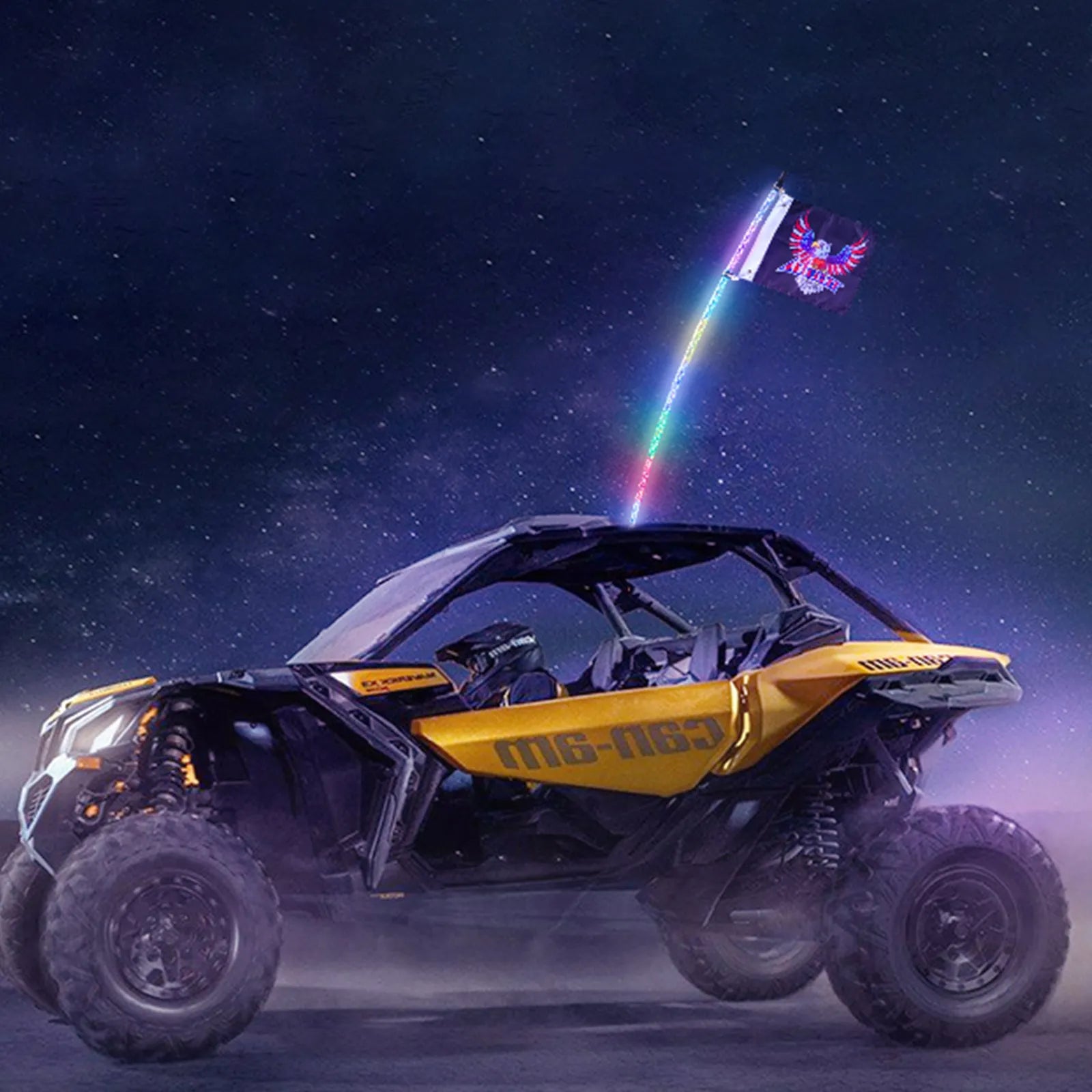 VEVOR 1 PC 5 FT Whip Light, APP & RF Remote Control Led Whip Light, Waterproof 360°Spiral RGB Chasing Lighted Whips with 2 Flags, for UTVs, ATVs, Motorcycles, RZR, Can-am, Trucks, Off-road, Go-karts