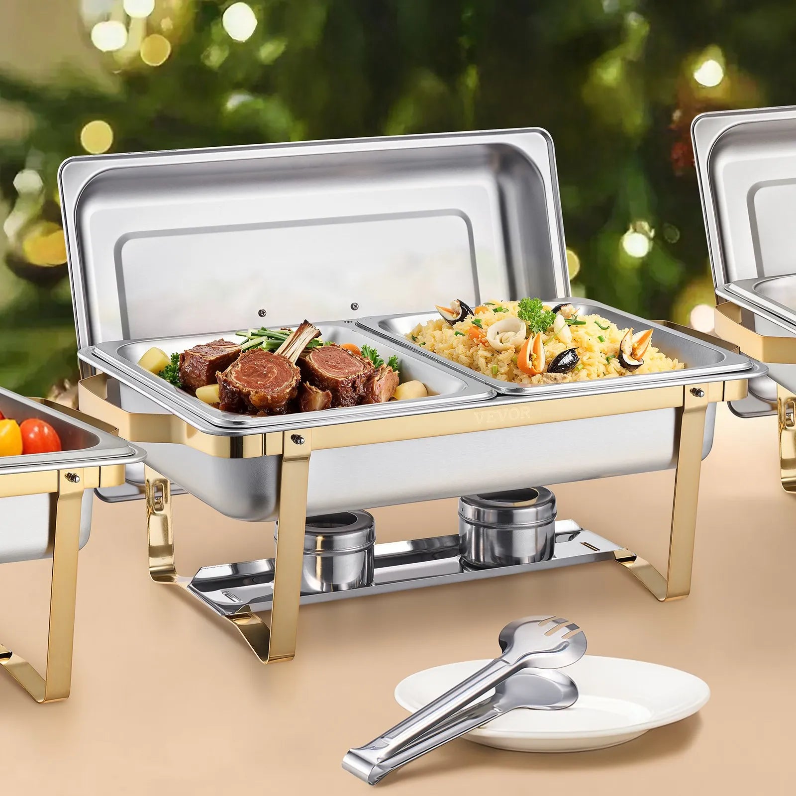 VEVOR 8 Qt 4 Pack Rectangle Chafing Dish Buffet Set Full-Size & Half-Size Pans