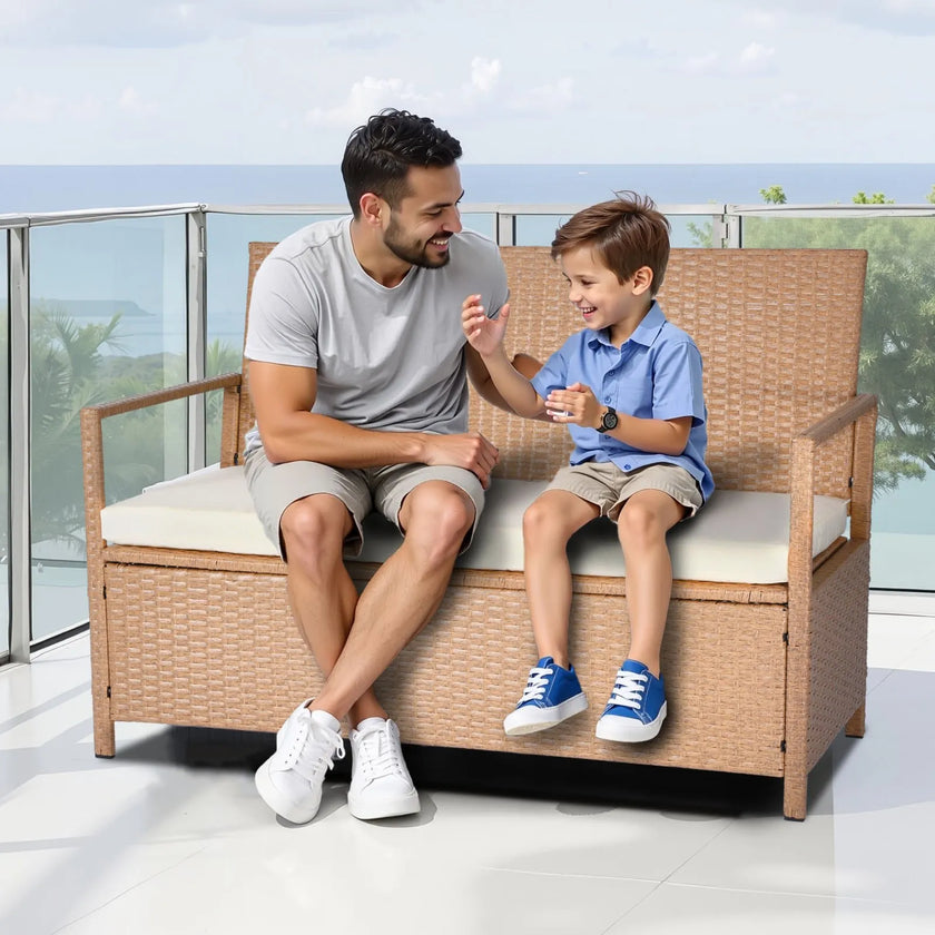 VEVOR Outdoor Storage Bench PE Rattan 70 Gal Deck Box Waterproof Outdoor Seat