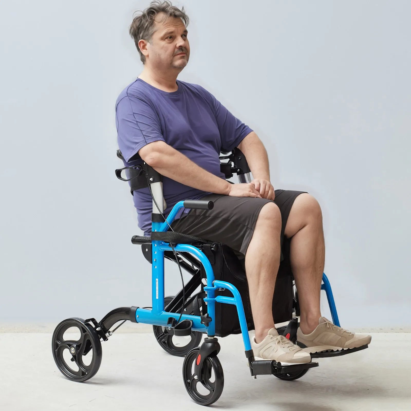 VEVOR 2 in 1 Rollator Walker & Transport Chair for Seniors, Folding Rolling Walker Wheelchair Combo & Footrests, Lightweight Aluminum Mobility Walker with Adjustable Handle, All Terrain Wheels, 300LBS
