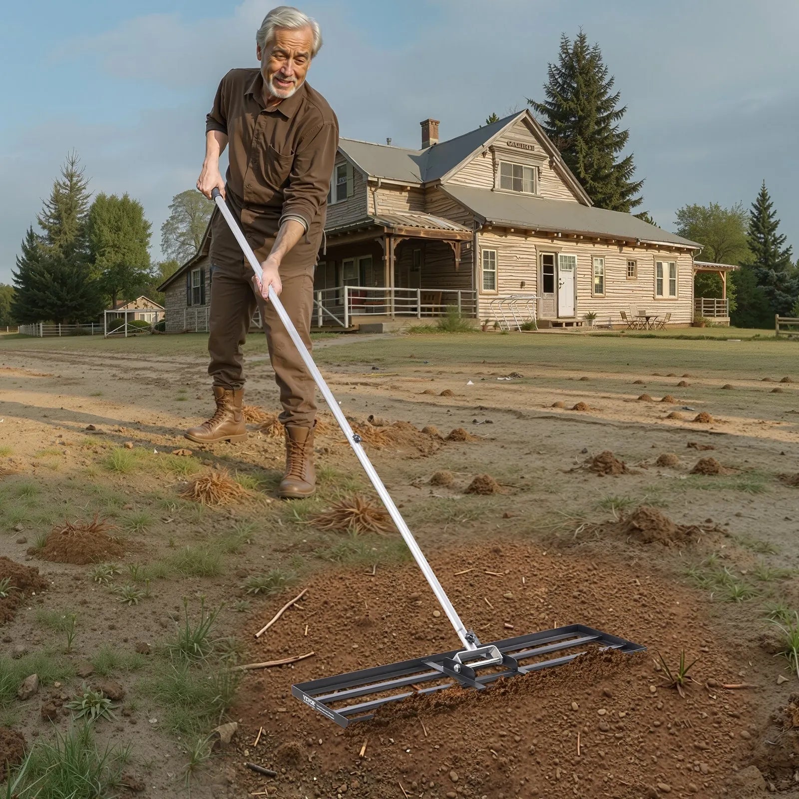 VEVOR 10x36in Lawn Leveling Rake 83.9 in Adjustable Handle for Yard Golf Court