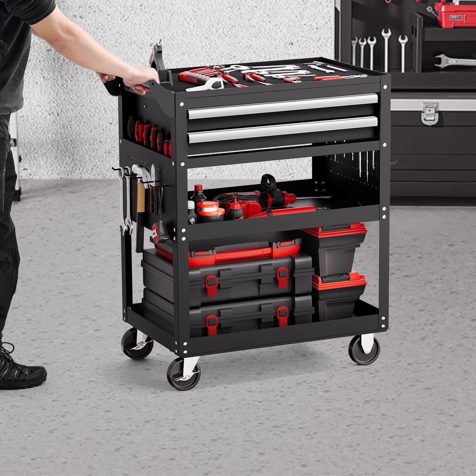 VEVOR 5-Tier Tool Cart on Wheels 400 lb Rolling Work Cart with Drawer & Pegboard