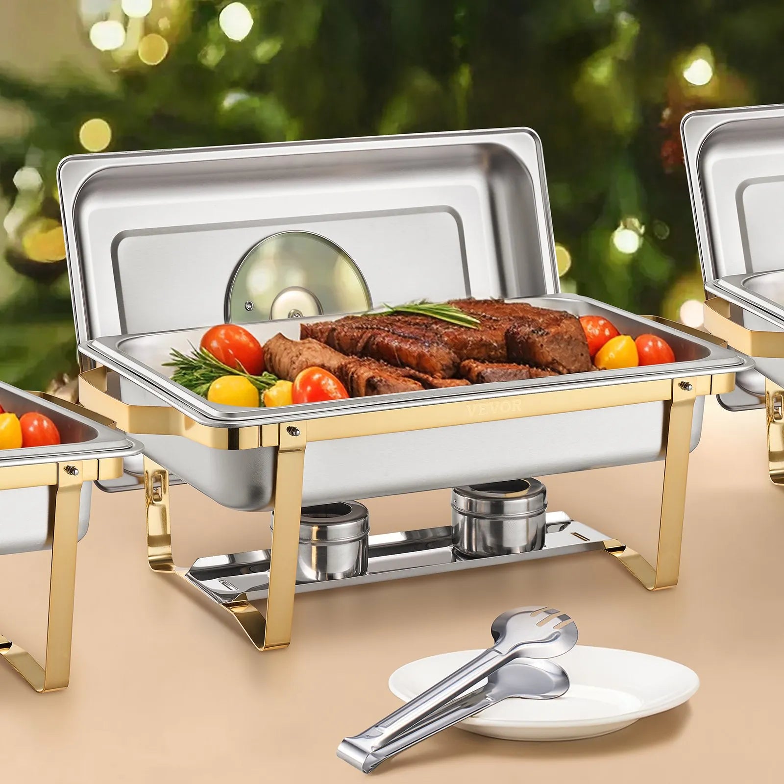 VEVOR 8 Qt 4 Pack Rectangle Chafing Dish Buffet Set Fullsize Pan Stainless Steel