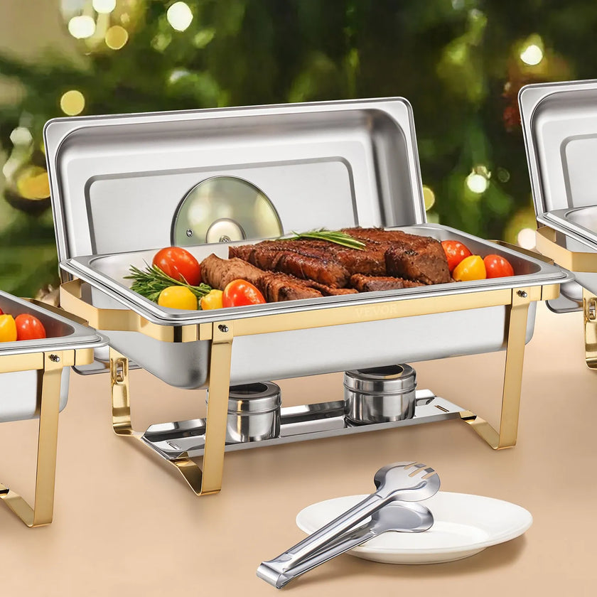 VEVOR 8 Qt 4 Pack Rectangle Chafing Dish Buffet Set Fullsize Pan Stainless Steel
