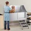 VEVOR 62 Inch Dog Grooming Bath Tub Stainless Steel w Stairs Water Filter