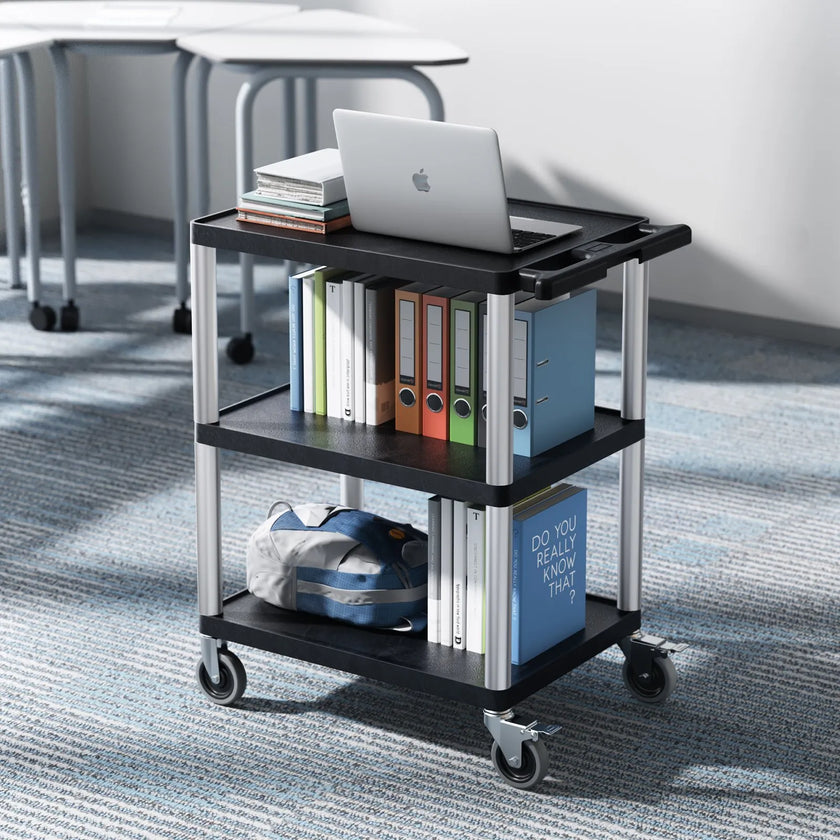 VEVOR 3-shelf Utility Cart 300 lbs 27.6 x 18.1-inch Service Cart with Wheels