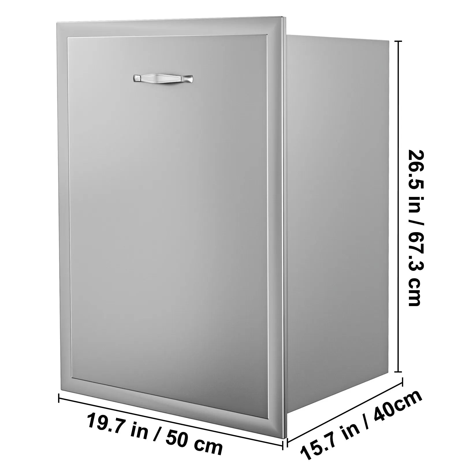 VEVOR Outdoor Kitchen Trash Drawer 19.7W x 26.5H Inch with Trash Bag Ring 11.8 Inch Diameter Ring Stainless Steel Outdoor Kitchen Drawers