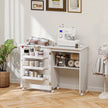 Sewing Machine Cabinet, Folding Sewing Table with Storage Shelf, Bins and Lockable Wheels for Small Space, White